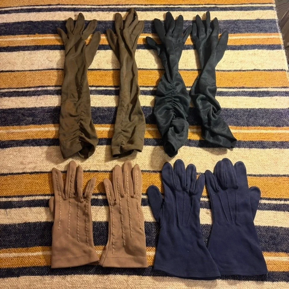 Vintage Formal Dress Gloves Lot 4 Pairs Opera Wrist Length Black‎ Navy Retro